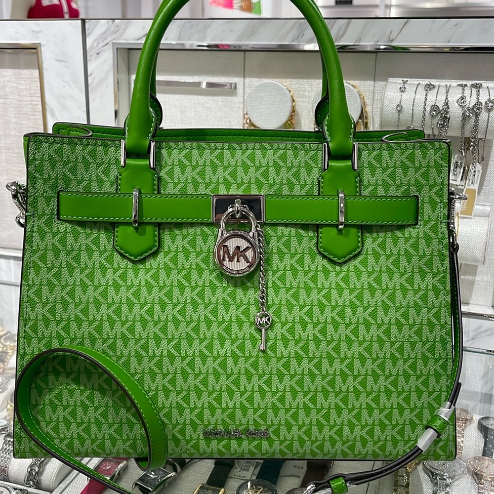 Michael Kors Hamilton Medium Signature Logo Satchel
Jungle Green 
NWT - Picture 10 of 16